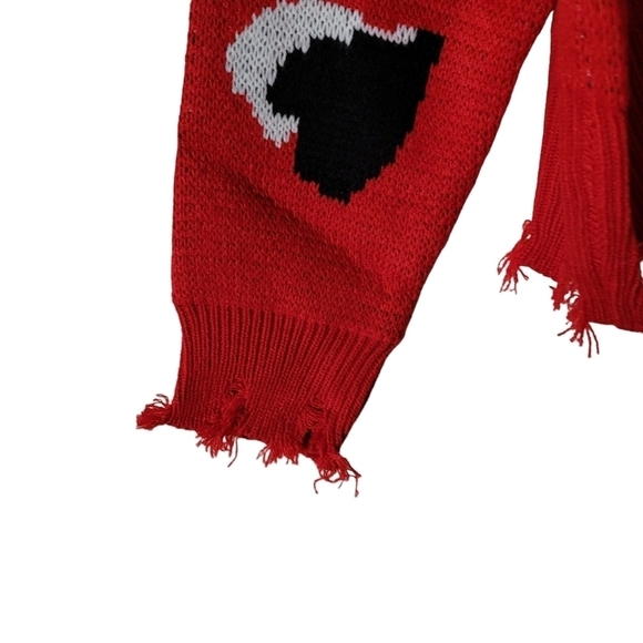 Black Red Multi Heart Knit V-Neck Long Sleeve Relaxed Fit Sweater - Picture 11 of 15